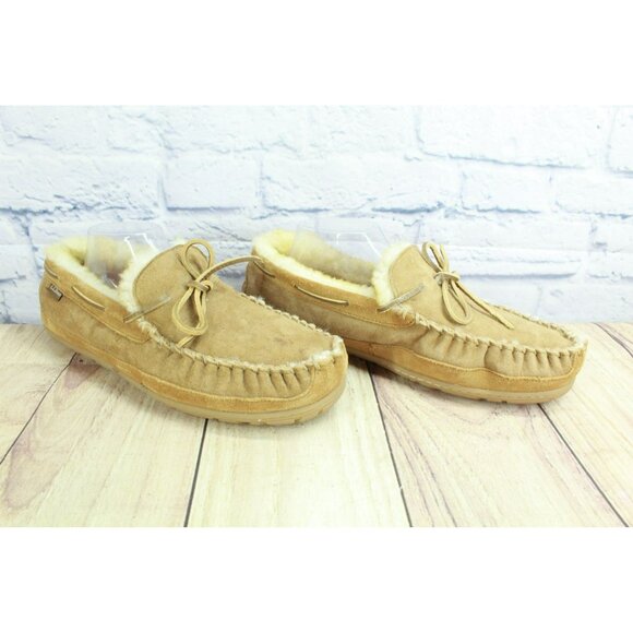 LL Bean Men’s Brown Suede Shearling Lined Moccasin Slippers Size 12 M - Picture 3 of 9